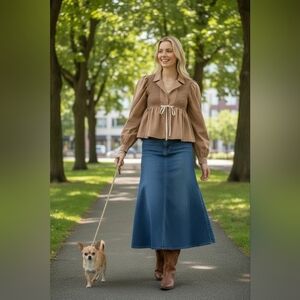 Idem Ditto Carmel Smocked Blouse with Tie Size M